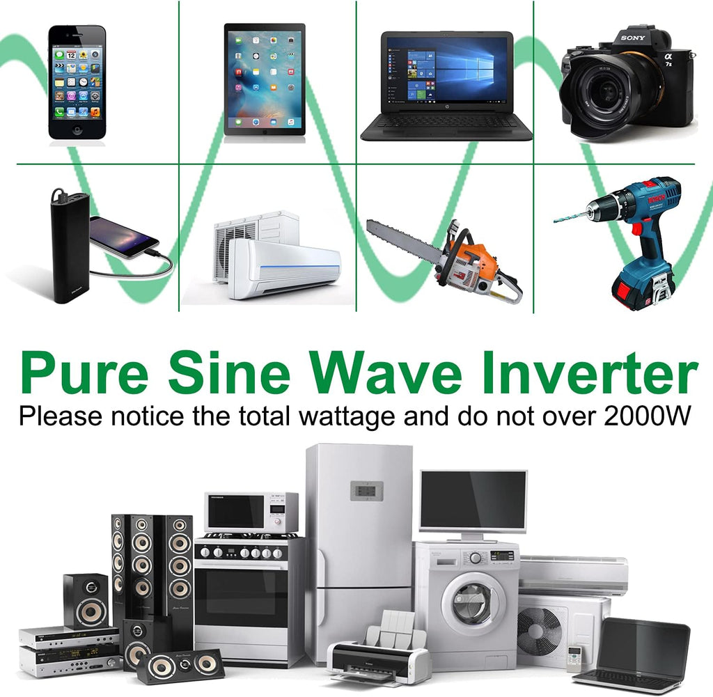 2000W Pure Sine Wave Power Inverter 12V DC to AC 110V 120V Surge 4000 Watt with LED Display Z775