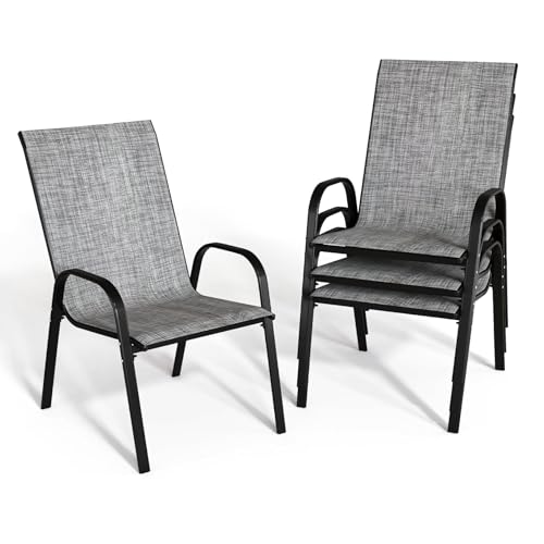 Grey Set of 4 Stackable Patio Dining Chairs M1304