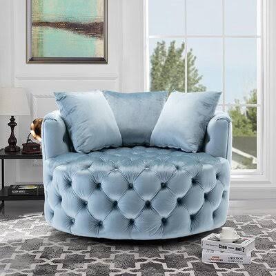 Light Blue Velvet Swivel Barrel Chair C783
