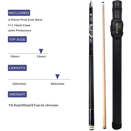 Pool Cue Stick with Hard Case Low Deflection Shaft 19.5-21 oz J62412
