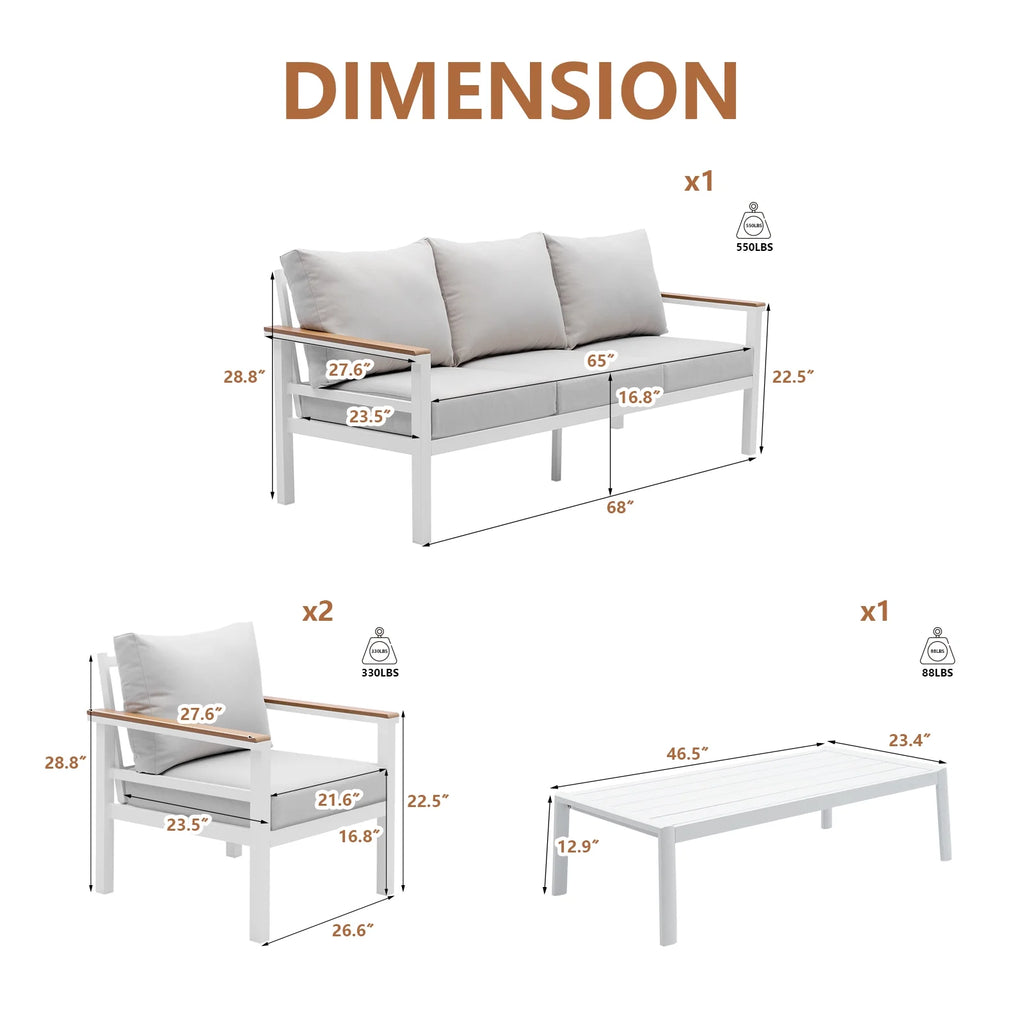 4 Pieces Patio Sectional Sofa Set with Table O1399