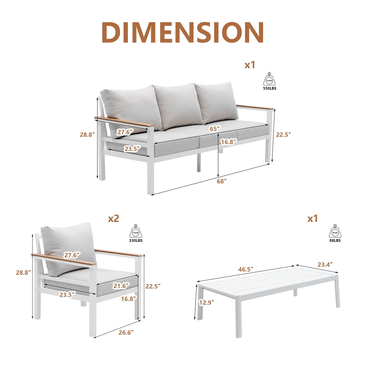 4 Pieces Patio Sectional Sofa Set with Table O1399