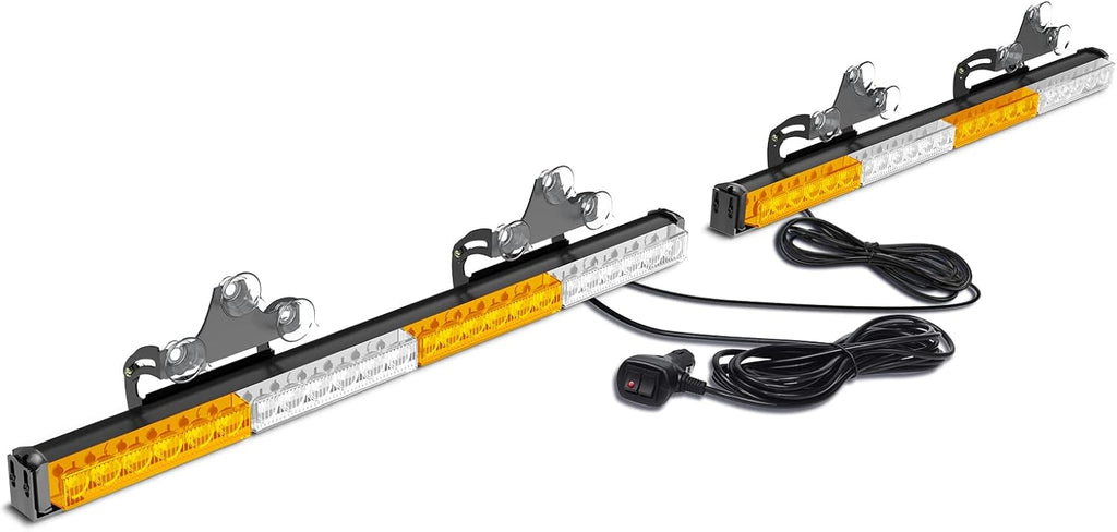28LED Amber White Hazard Warning Strobe Light Bar Pack of 2 K35690