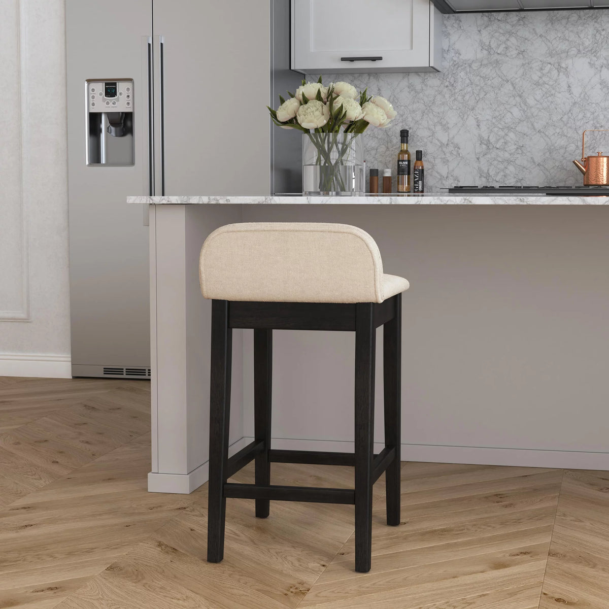 Black Light Beige Wood Counter Stool H889