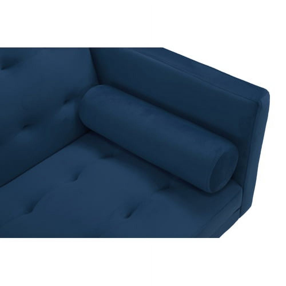 Blue Velvet Tufted Futon Sofa with 2 Pillows I320