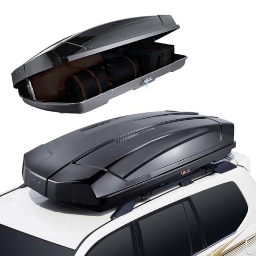 18 Cubic Feet ABS Hard Shell Roof Box with Dual-Sided Opening and 2 Reinforced Straps, Black J185168
