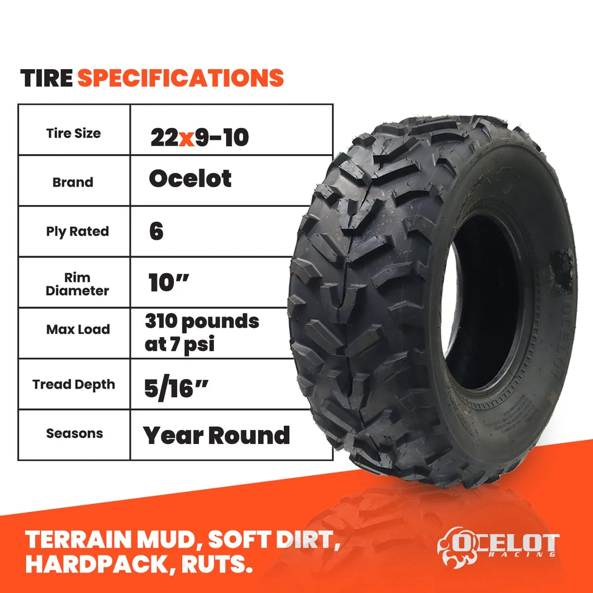 22 x 9 - 10 ATV Tire T412