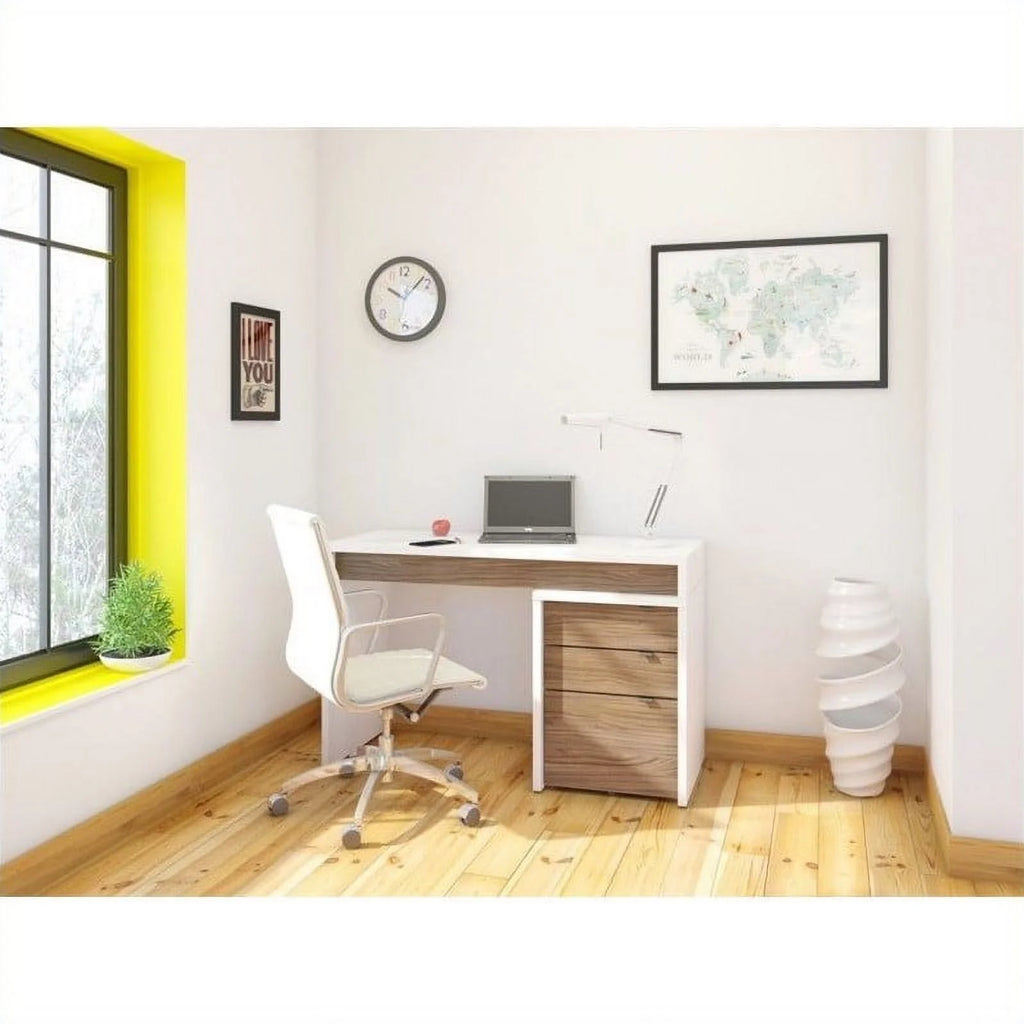 White and Walnut 3 Drawer Computer Desk I910