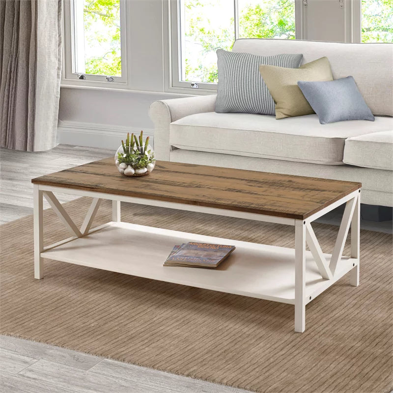2 Piece Living Room Set with Coffee Table and End Table in White M38775