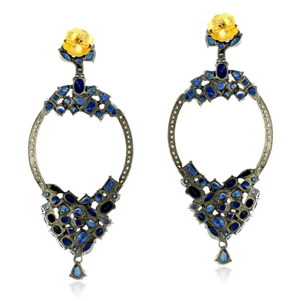 Pave Diamond Blue Sapphire Dangle Earrings W53478