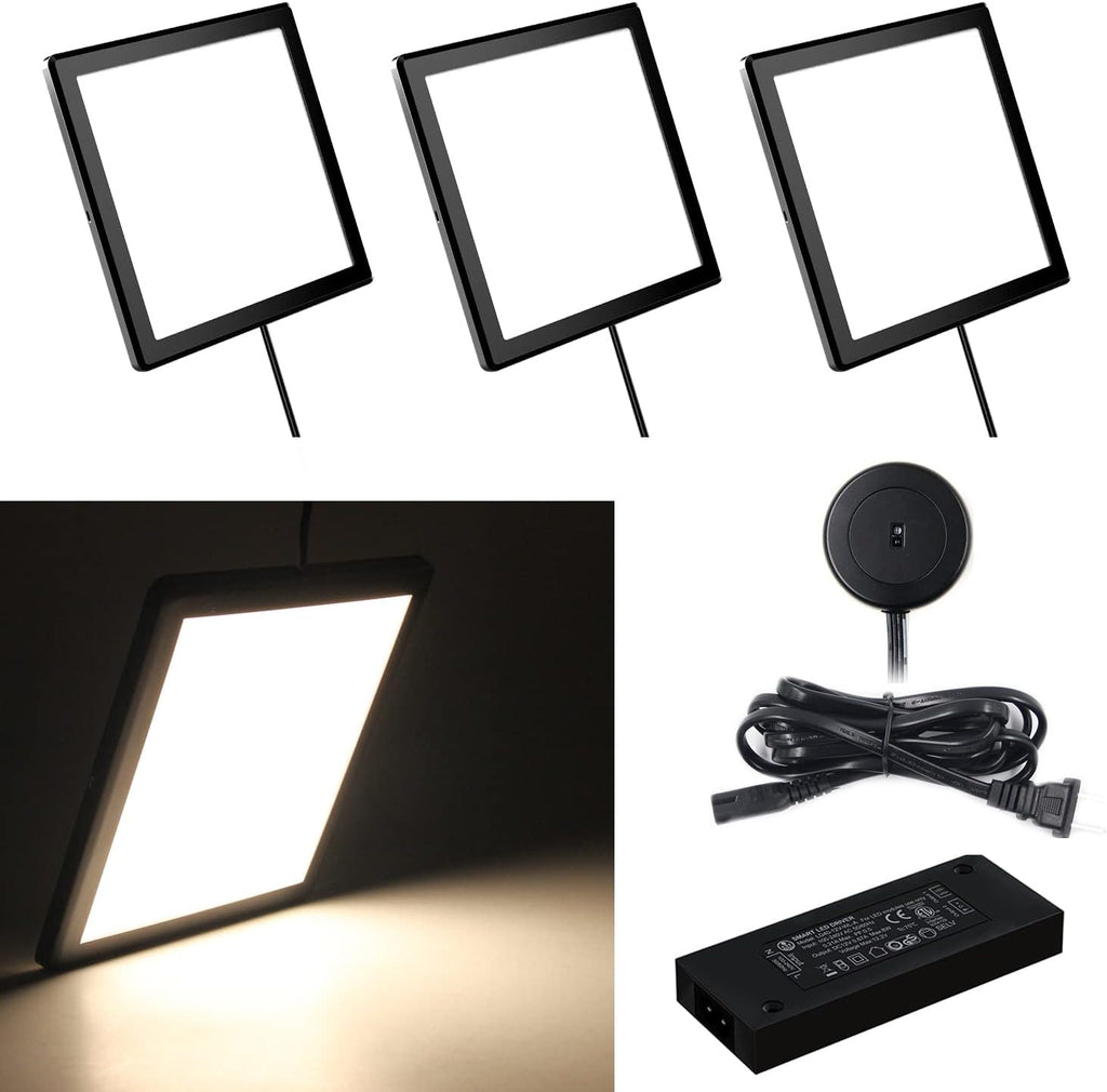 Under Cabinet Panel Lighting 3PCS 3.94inch 12V 2.5W with Wired Hand Wave Switch, Surface Mount Puck Light, Round Black, Pack of 2 P340268