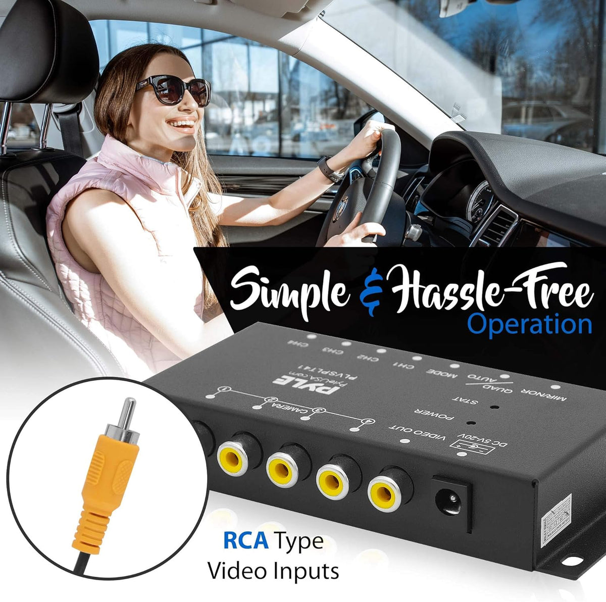 4-Channel Car Video Splitter Controller with Quad Selectable for Backup Camera Video Monitor Systems A5309