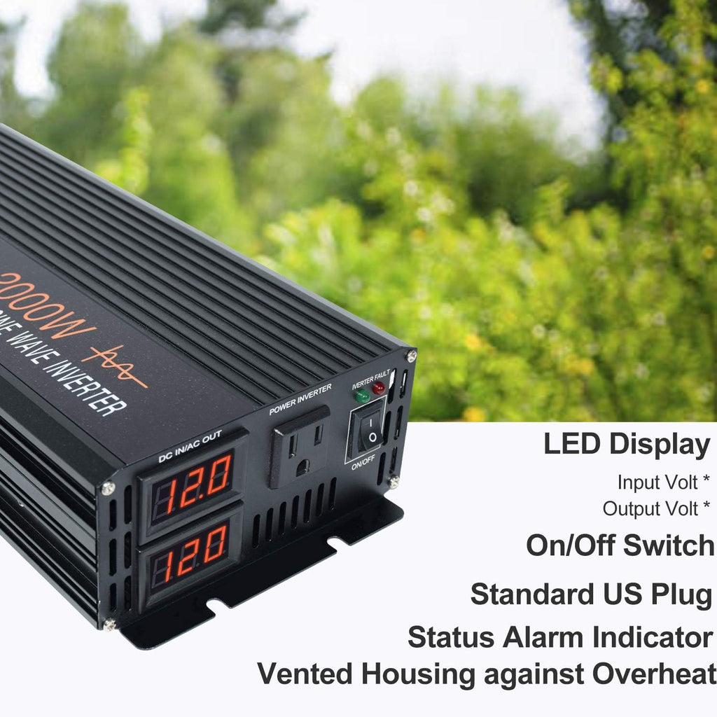 2000W Pure Sine Wave Power Inverter 12V DC to AC 110V 120V Surge 4000 Watt with LED Display Z775