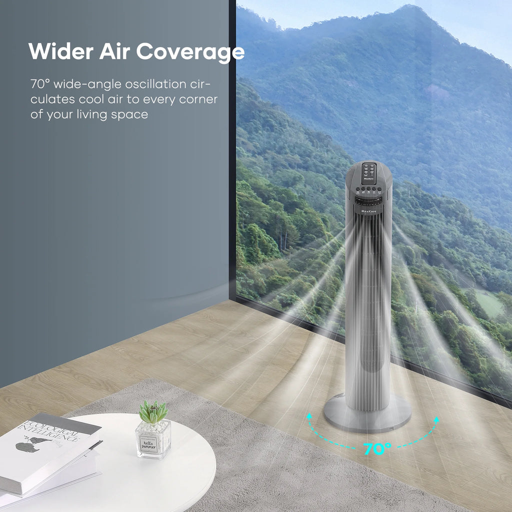 70° Oscillating Tower Fan with Remote Control 3 Speeds 3 Wind Modes Timer Dark Gray K2293
