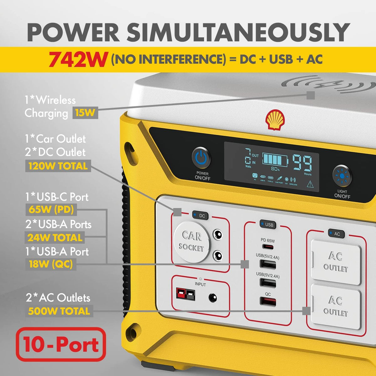 Portable Power Station 500W 583Wh Lithium Battery Solar Generator with 110V AC Outlet L96387