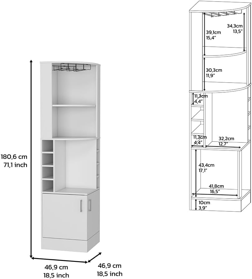 White Tall Corner Bar Storage Cabinet with Wine Rack W35229