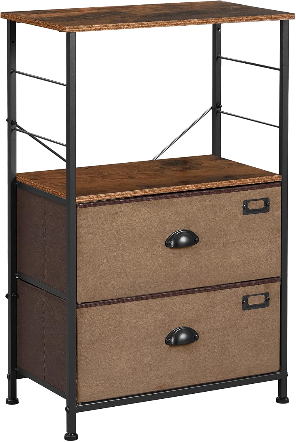 Industrial Nightstand with 2 Fabric Drawers and Storage Shelves Z51692
