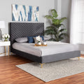 Grey Velvet King Size Platform Bed T630734