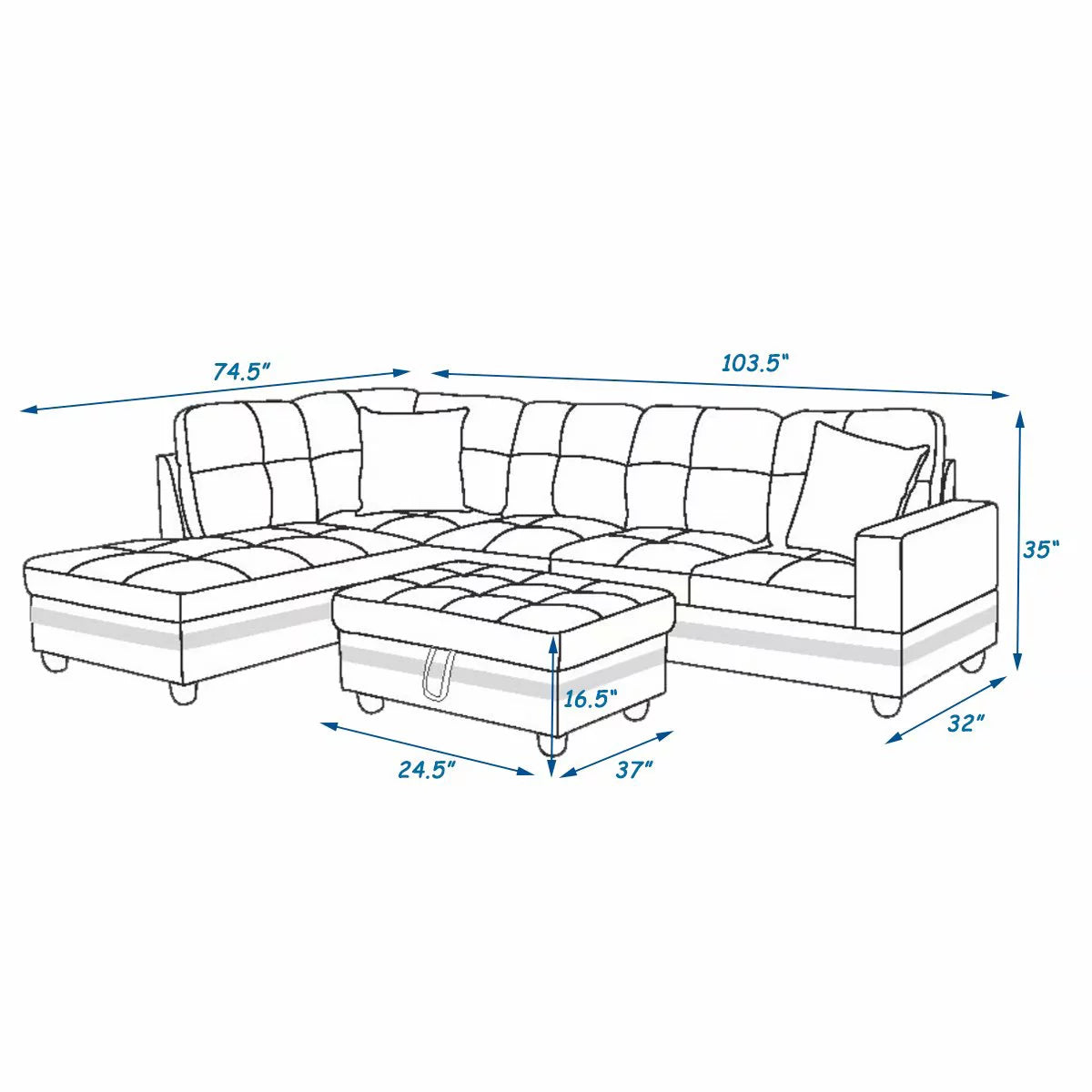 Black Leather 3PC L-Shaped Sectional Sofa H6421