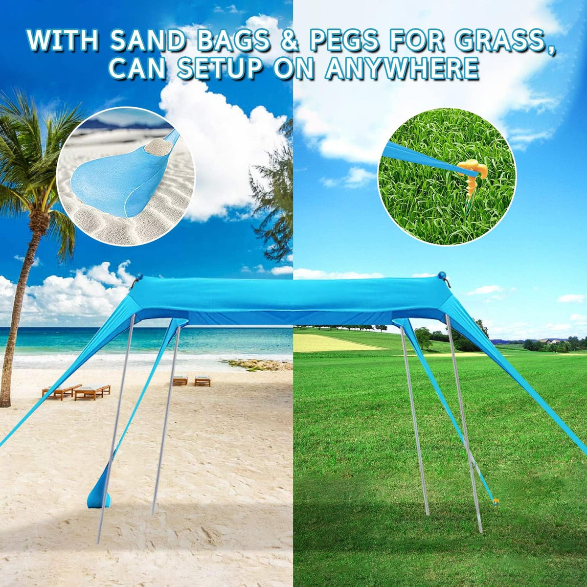 Beach Tent Sun Shade Canopy with 4 Poles Y4985