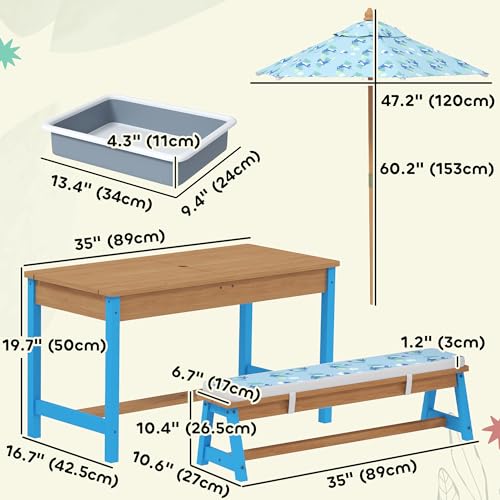 Kids Wooden Picnic Table and Bench Set with Umbrella P60669