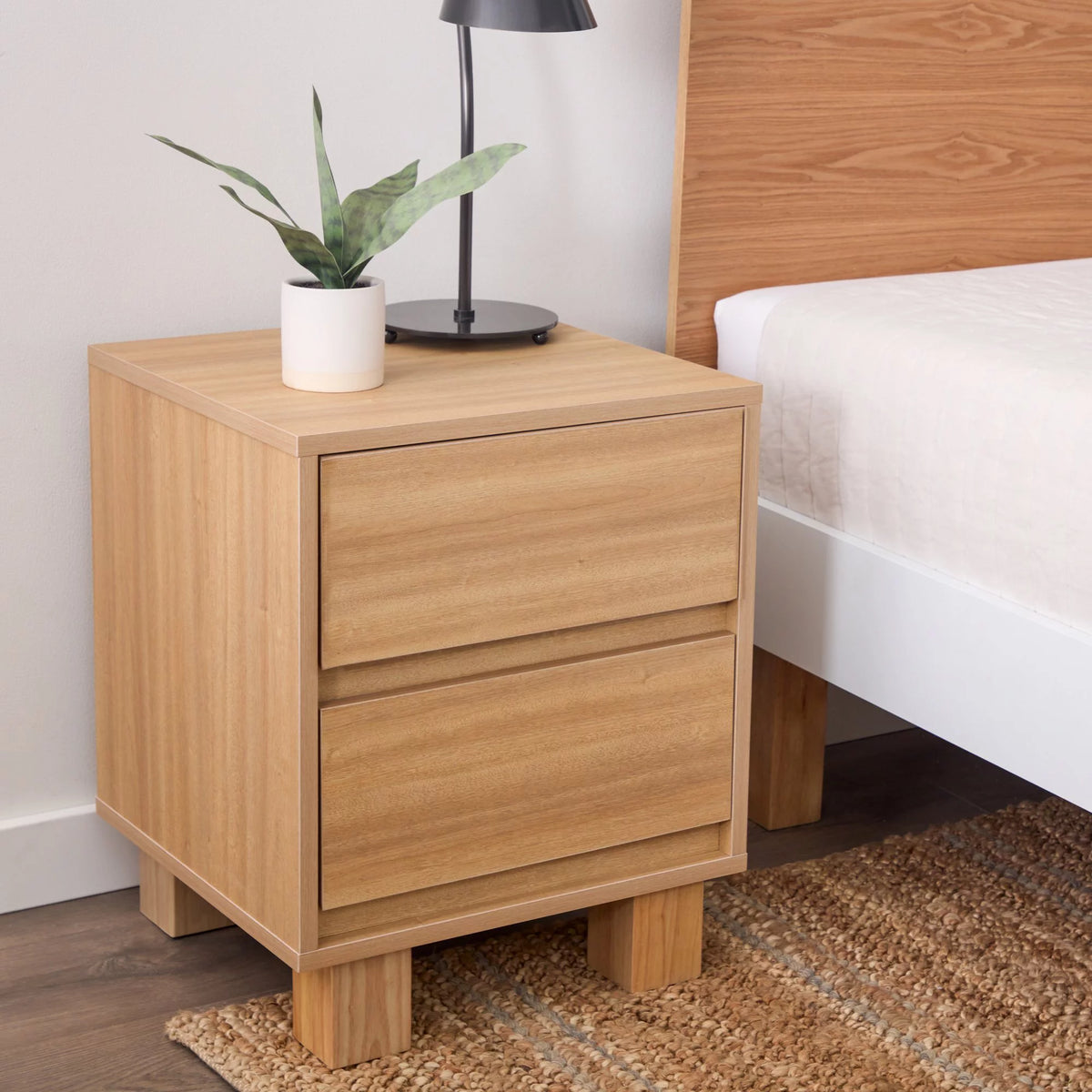 Modern Wood 2-Drawer Nightstand with Square Legs K5291