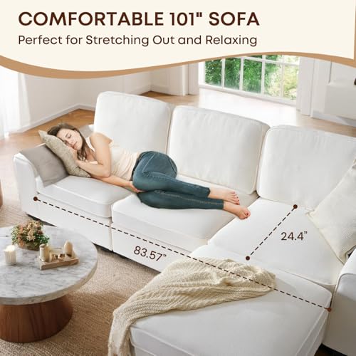 White Chenille L Shaped Sectional Sofa with Storage Ottoman D472