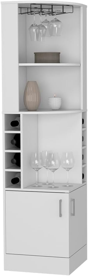 White Tall Corner Bar Storage Cabinet with Wine Rack W35229