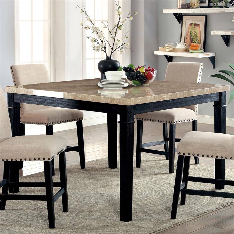 Black Wood Counter Height Table with Faux Marble Top W63702