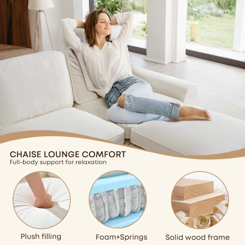 White Chenille L Shaped Sectional Sofa with Storage Ottoman D472