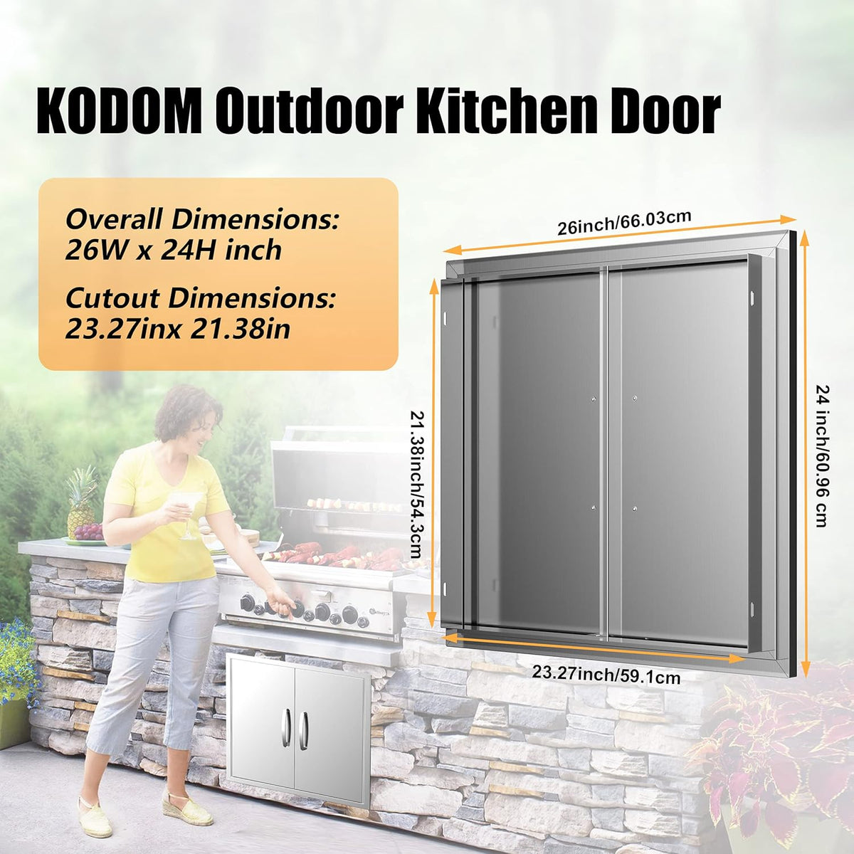 Stainless Steel Double BBQ Door 26W x 24H Inch E2298