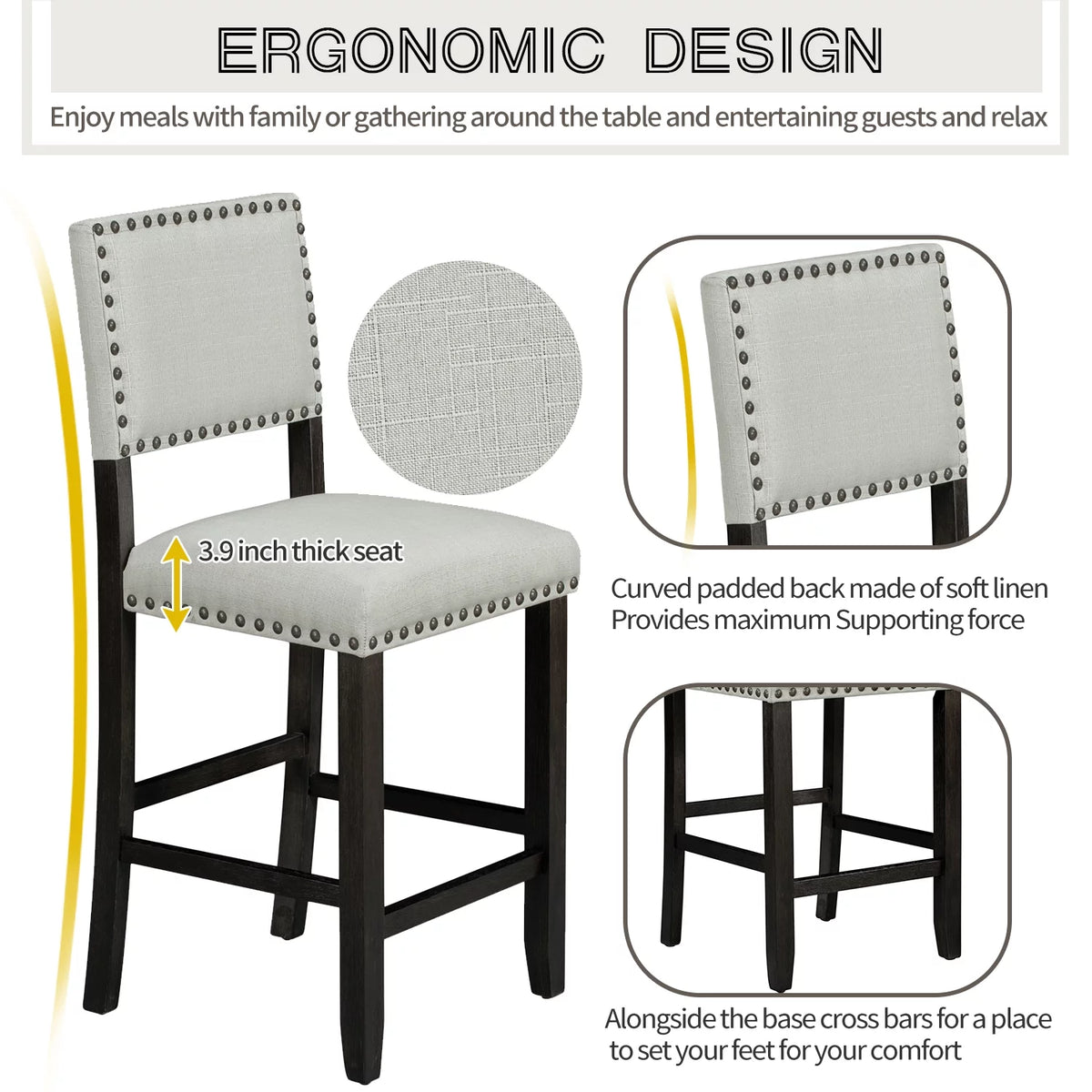 5 Piece Counter Height Dining Table Set with 4 Cushioned Chairs S864500