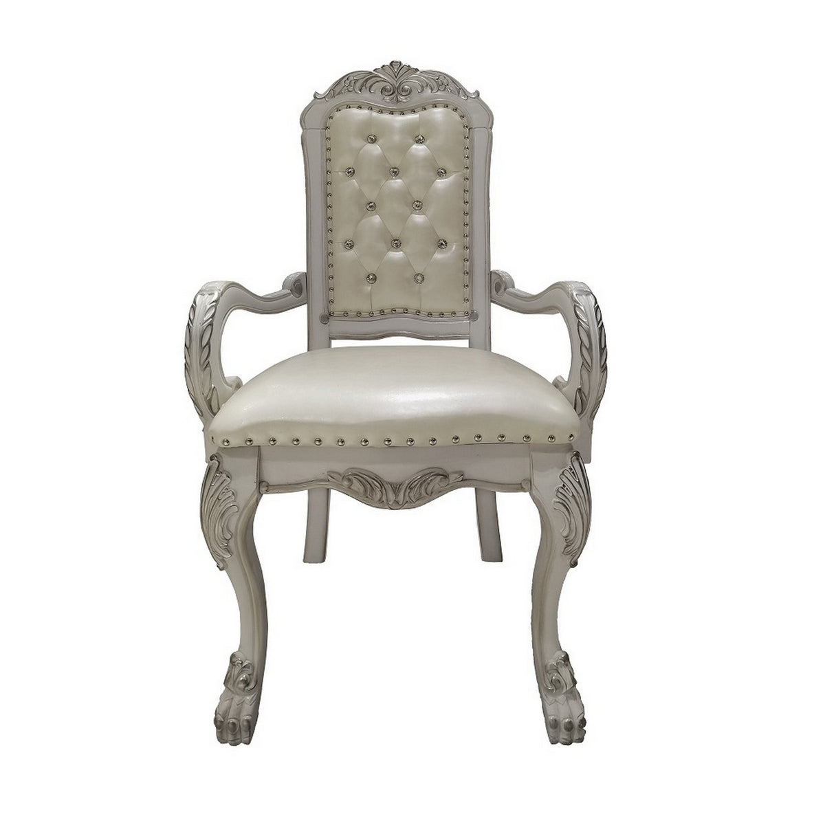 26 Inch Tufted Dining Armchair Set of 2 Faux Leather Bone White A5301