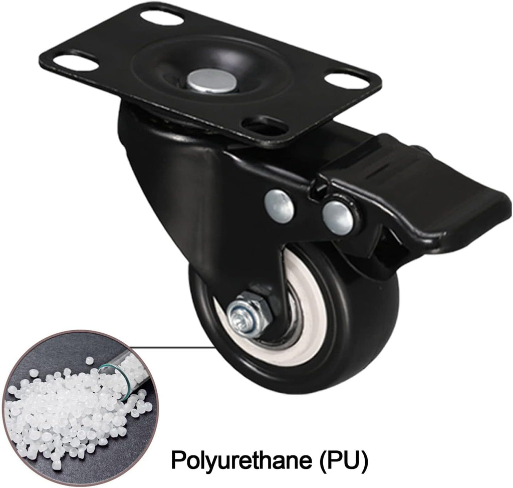 Black 2 inch Swivel Casters Set of 4 with Safety Brake H163