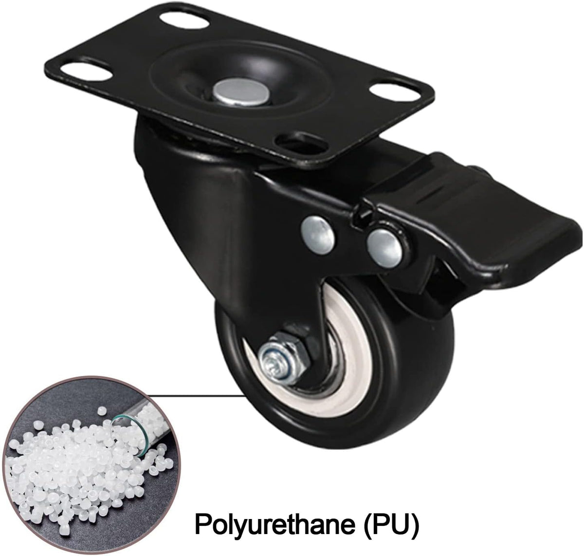 Black 2 inch Swivel Casters Set of 4 with Safety Brake H163