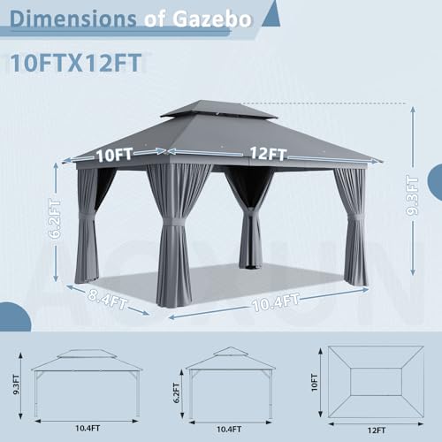 10'x12' Beige Outdoor Patio Gazebo with Mosquito Nettings and Privacy Screens R1522