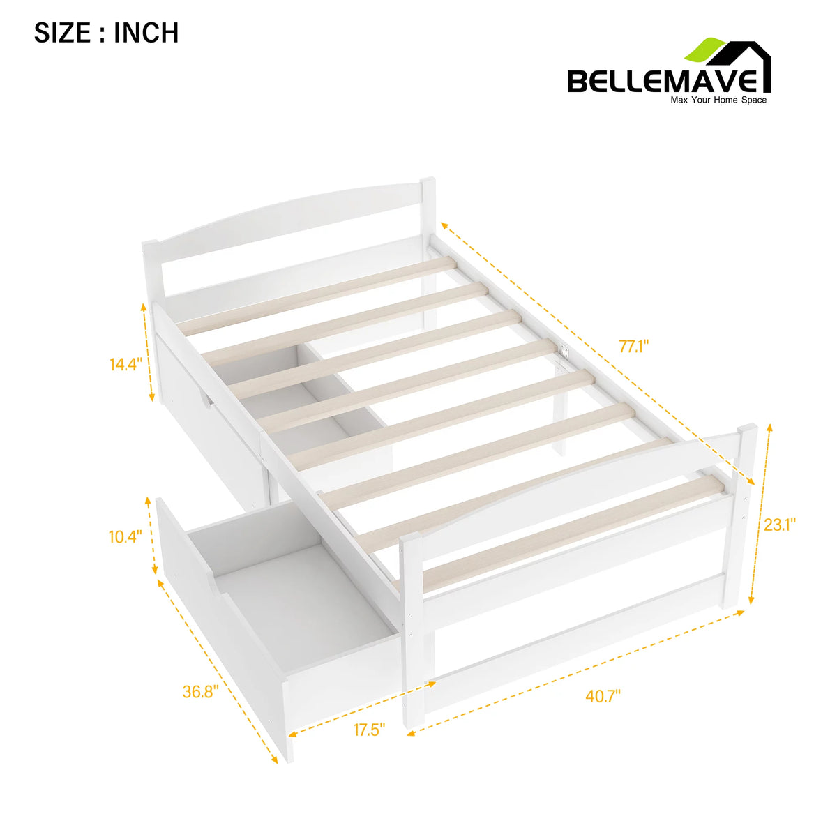 White Twin Size Platform Bed with 2 Drawers X6910