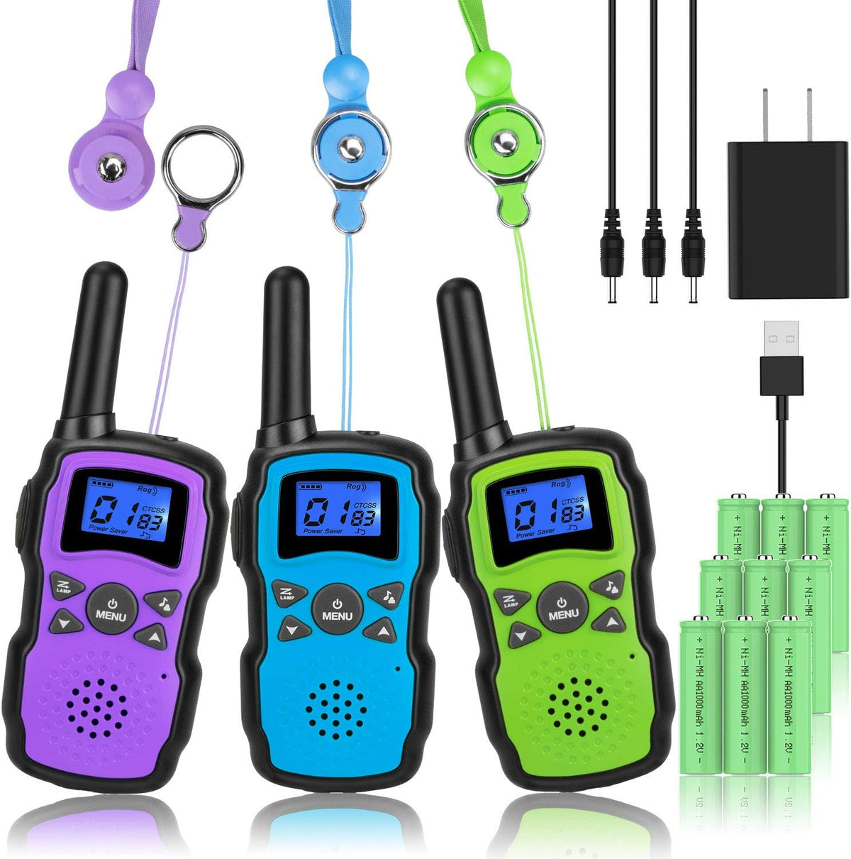 3 Pack Rechargeable Walkie Talkies with USB Charger Battery C147462
