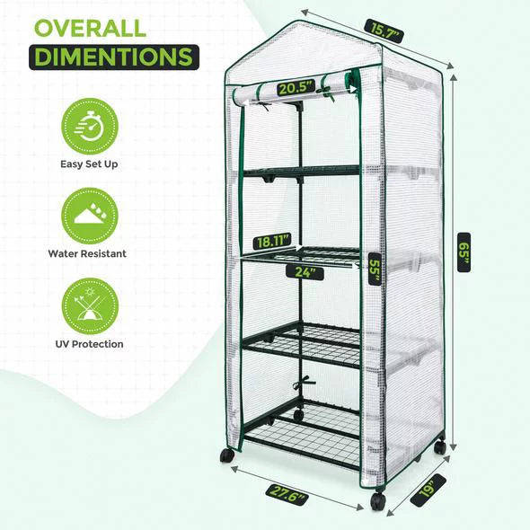 Mini Rolling Greenhouse with Caster Wheels and Shelves U6192