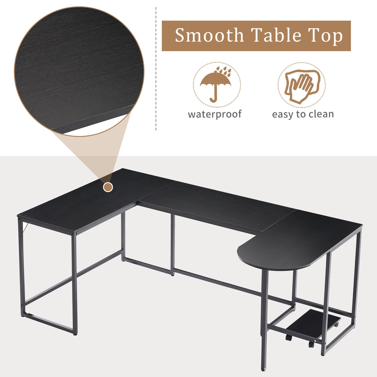 Black U-shaped Computer Desk with CPU Stand Q609
