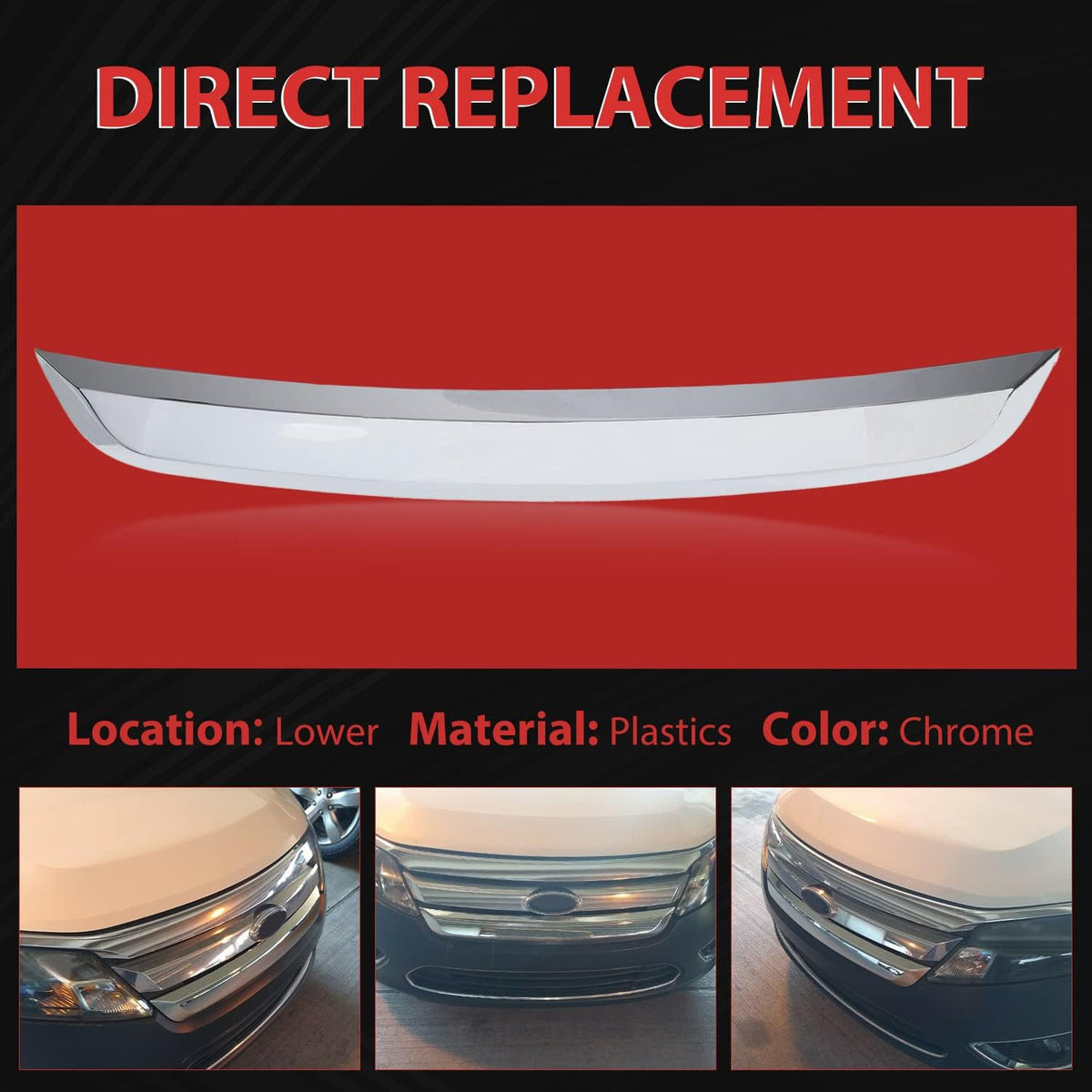 Chrome Front Lower Grille Grill Trim Molding for Ford Fusion 2010-2012, Pack of 2 L734
