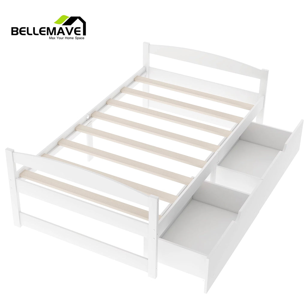 White Twin Size Platform Bed with 2 Drawers X6910