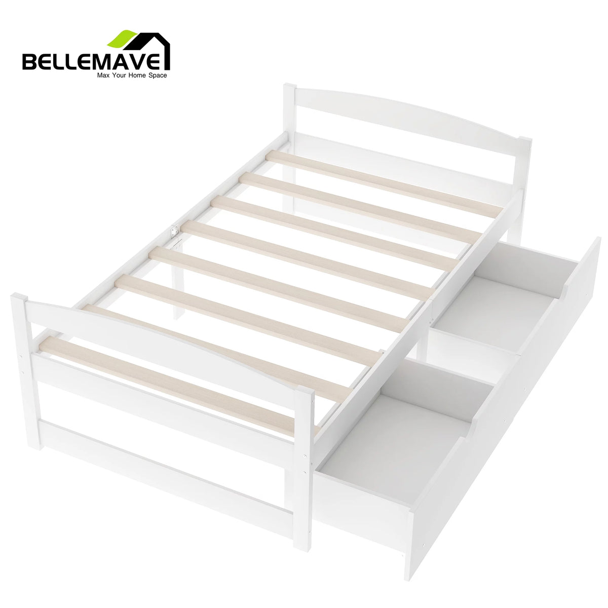 White Twin Size Platform Bed with 2 Drawers X6910