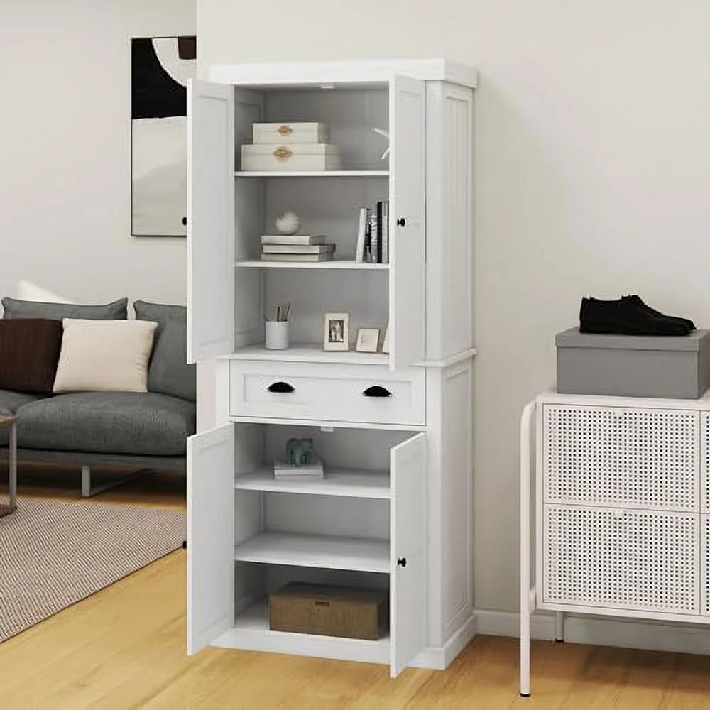 White 50" Pantry Cabinet with Doors and Shelves L798780
