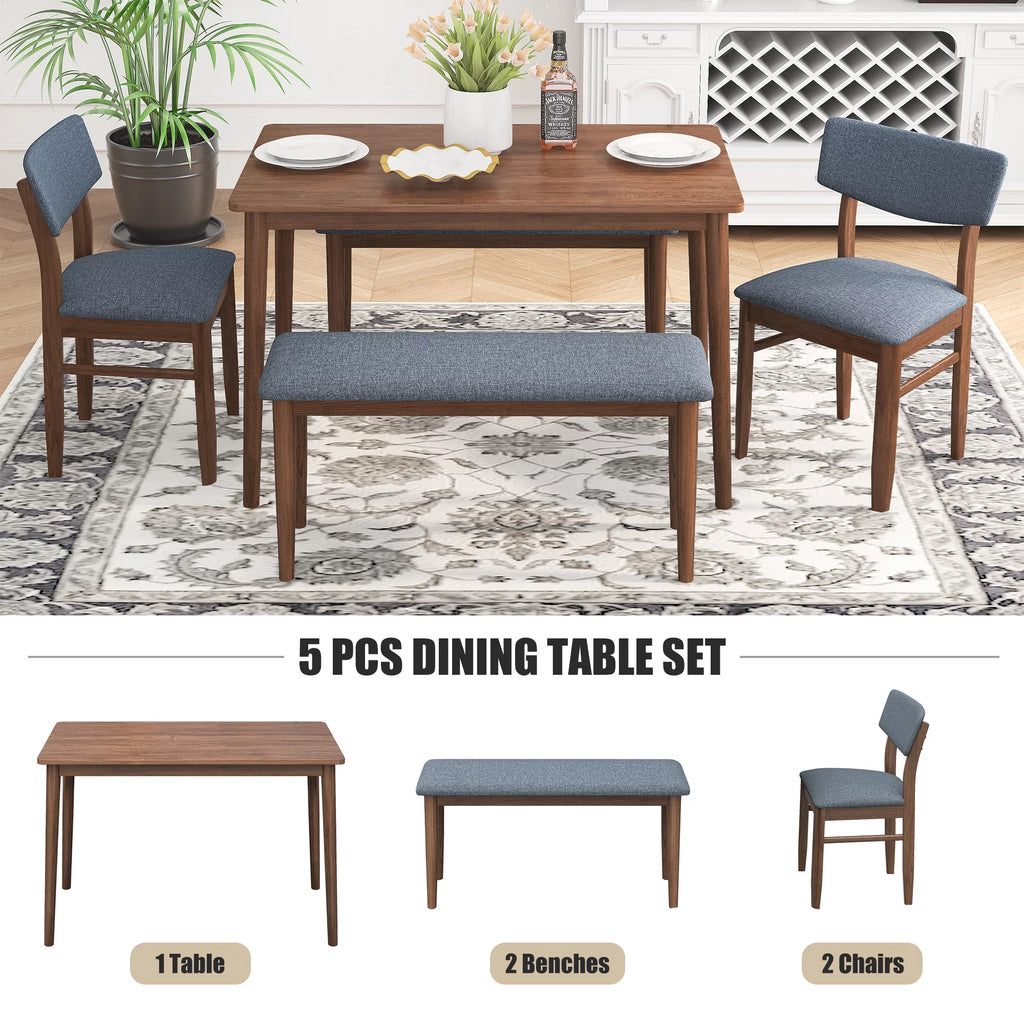 Grey Rubber wood Dining Table Set with 2 Benches and 2 Chairs K83363