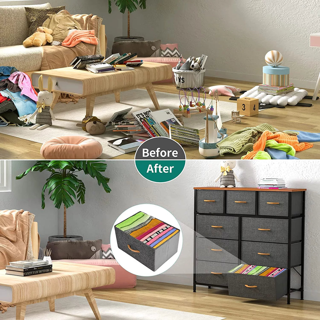 Light Grey 9 Drawer Fabric Dresser L50339