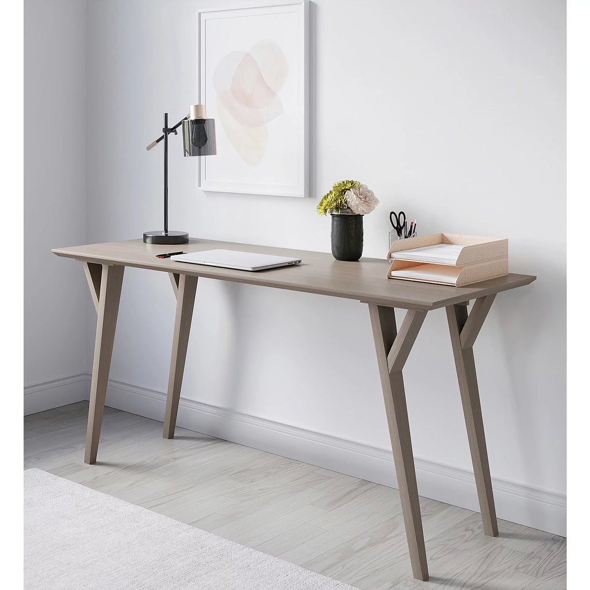 60"W Writing Desk, Light Oak E9385