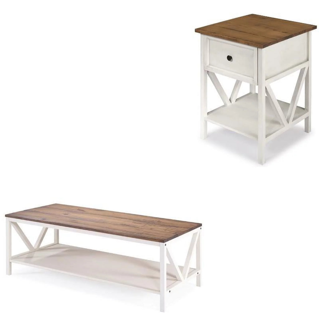 2 Piece Living Room Set with Coffee Table and End Table in White M38775
