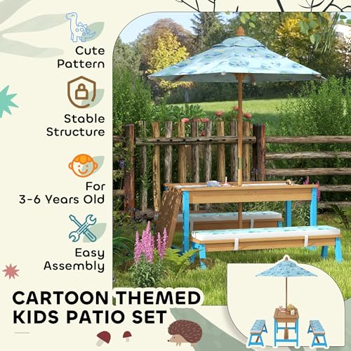 Kids Wooden Picnic Table and Bench Set with Umbrella P60669