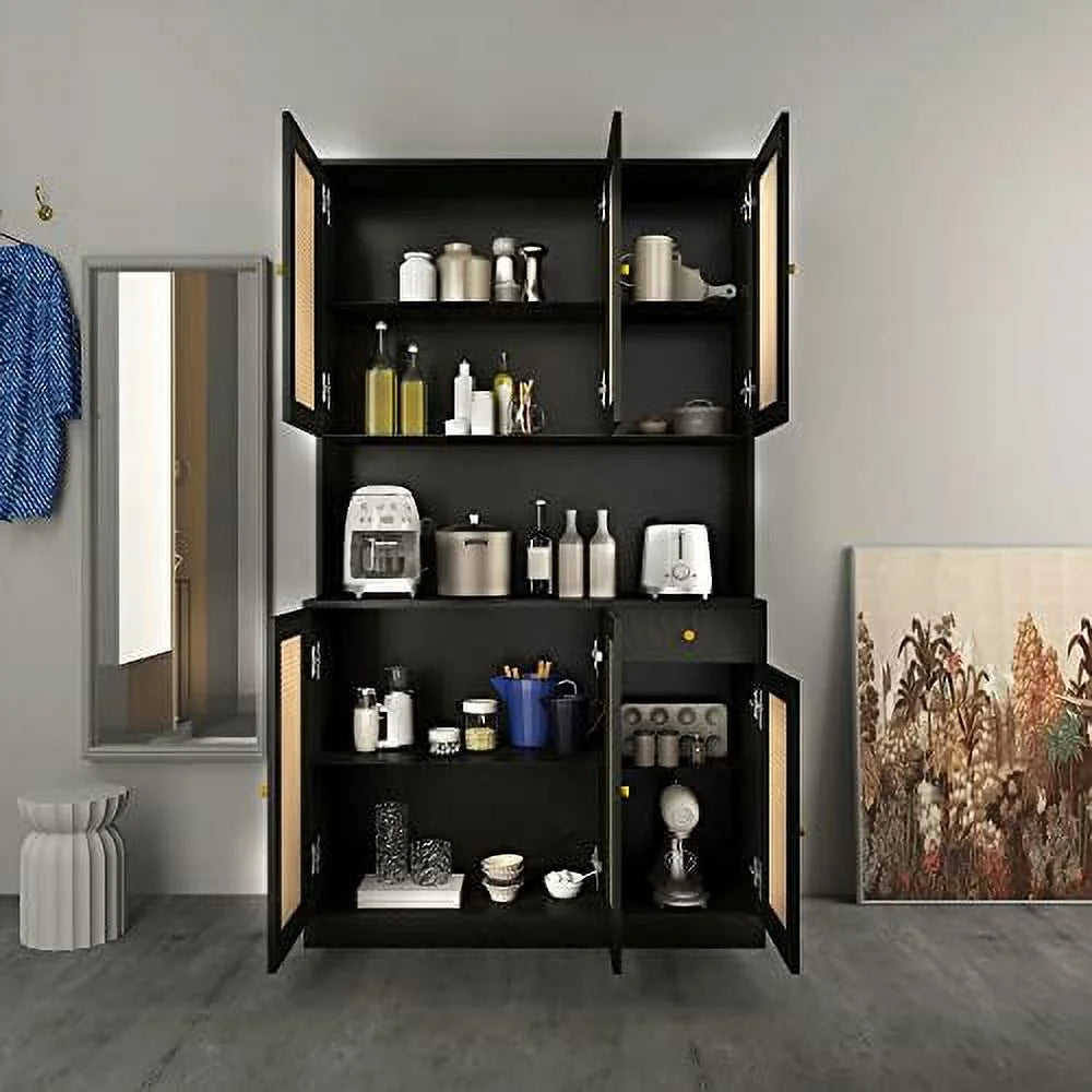 71” Rattan Kitchen Pantry Cabinet with 6 Doors & Drawer N4876